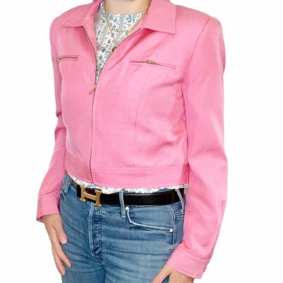 Carlisle Pink 100% Silk Gold Zipper Blazer Jacket - Picture 3 of 8